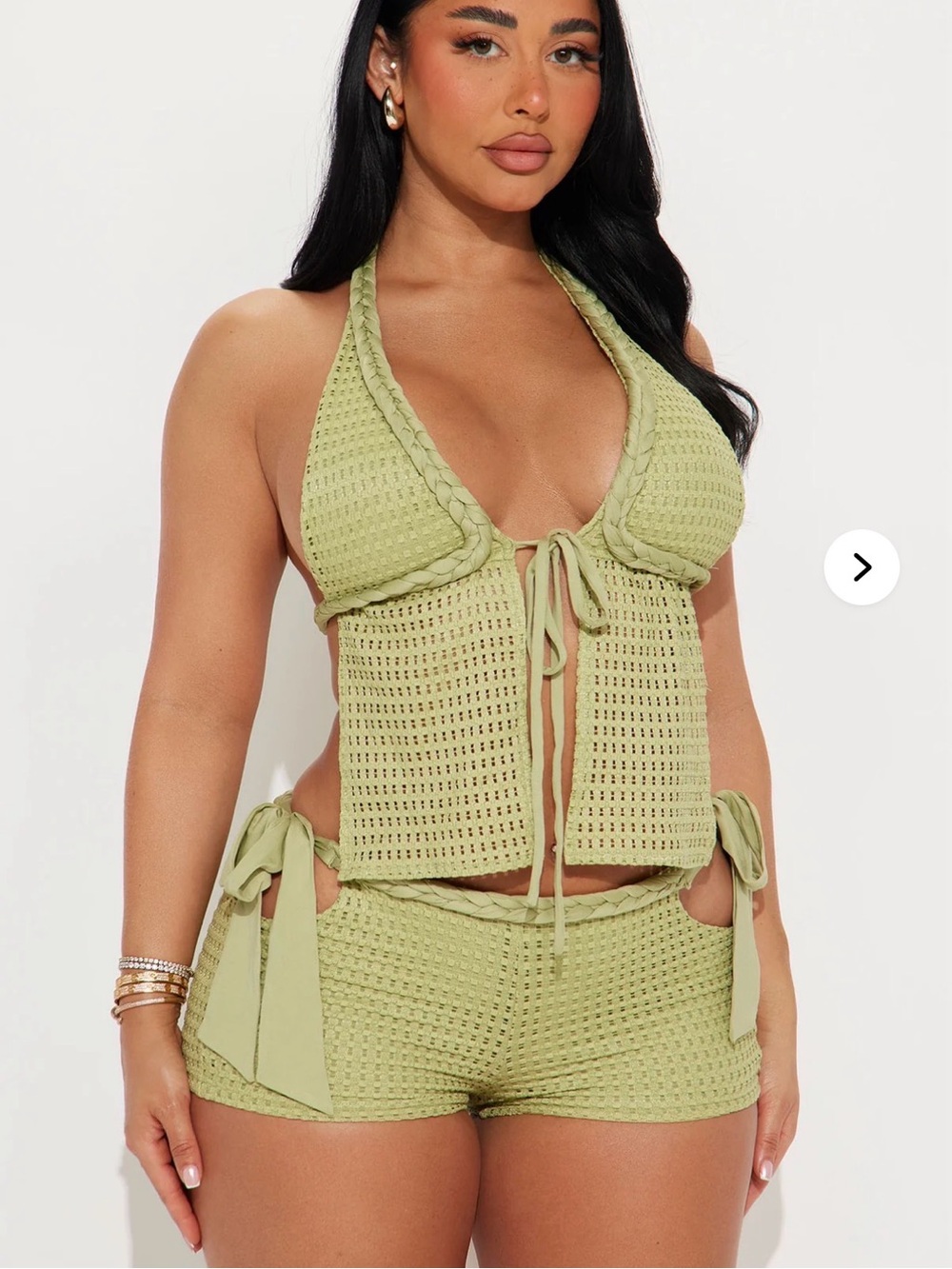 Lace-Up Crochet Halter Set - Sage Green